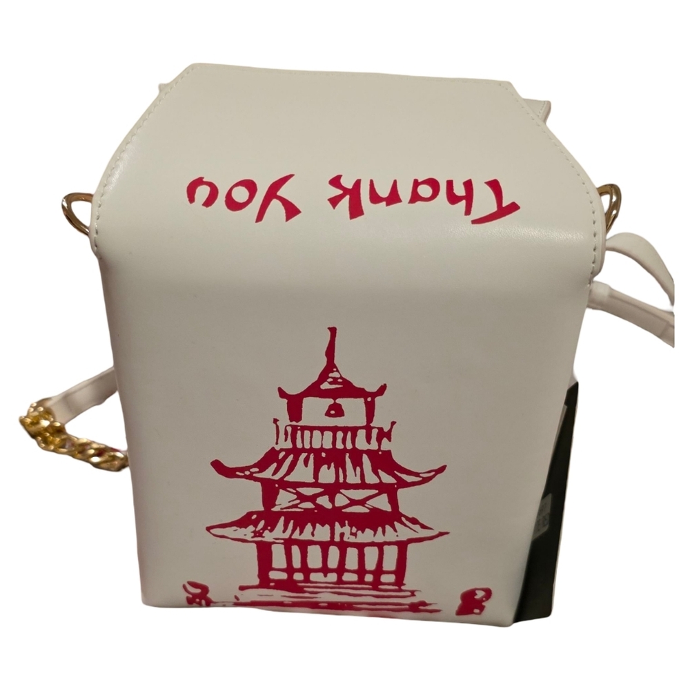 White and Red Novelty Chinese Food Takeout Crossbody Bag NWT